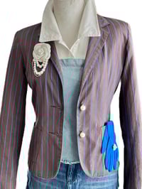Image 2 of Women's Blazer Elevated w-Signature Style Ben Sherman Chocolate Brown w- Cobalt stripes , 1 of 1  