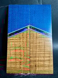 Image 2 of Blue Burlap Micarta & Curly Maple GLOW Segmented Knife Scales