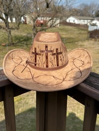 Image 1 of “Crown of Thorns” Three Cross Burned Cowboy Hat