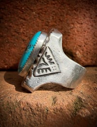 Image 4 of WL&A Handmade Navajo Blue Turquoise (NV) Heavy Signet Arrowhead Rings - Size 11 
