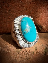Image 2 of WL&A Handmade Navajo Blue Turquoise (NV) Heavy Signet Arrowhead Rings - Size 11 