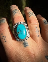 Image 3 of WL&A Handmade Navajo Blue Turquoise (NV) Heavy Signet Arrowhead Rings - Size 11 