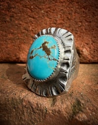 Image 1 of WL&A Handmade Navajo Blue Turquoise (NV) Heavy Signet Arrowhead Rings - Size 10