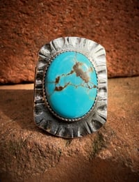 Image 2 of WL&A Handmade Navajo Blue Turquoise (NV) Heavy Signet Arrowhead Rings - Size 10