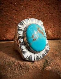 Image 3 of WL&A Handmade Navajo Blue Turquoise (NV) Heavy Signet Arrowhead Rings - Size 10