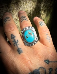 Image 4 of WL&A Handmade Navajo Blue Turquoise (NV) Heavy Signet Arrowhead Rings - Size 10