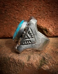 Image 5 of WL&A Handmade Navajo Blue Turquoise (NV) Heavy Signet Arrowhead Rings - Size 10
