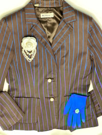 Image 6 of Women's Blazer Elevated w-Signature Style Ben Sherman Chocolate Brown w- Cobalt stripes , 1 of 1  