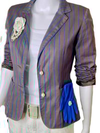 Image 7 of Women's Blazer Elevated w-Signature Style Ben Sherman Chocolate Brown w- Cobalt stripes , 1 of 1  