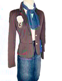 Image 10 of Women's Blazer Elevated w-Signature Style Ben Sherman Chocolate Brown w- Cobalt stripes , 1 of 1  