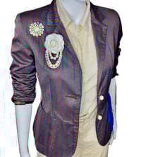Image 9 of Women's Blazer Elevated w-Signature Style Ben Sherman Chocolate Brown w- Cobalt stripes , 1 of 1  