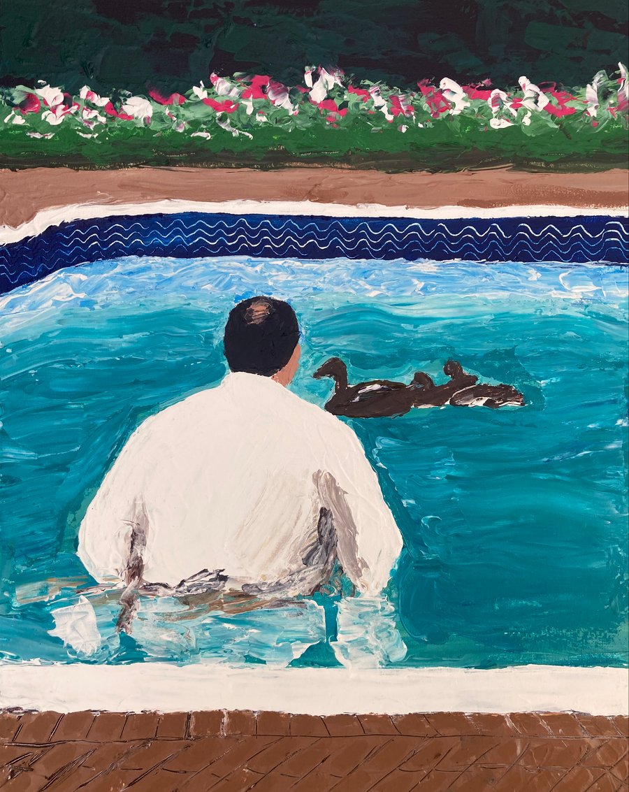 Image of Tony and the ducks (original on canvas)