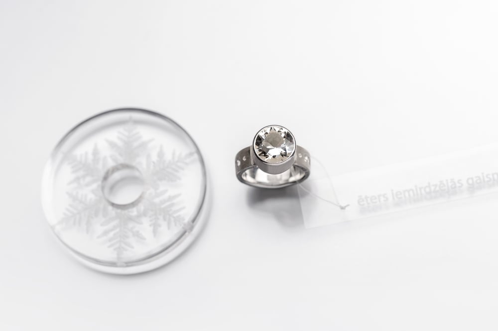 Image of "The purer ether shines" silver ring with rock crystal · PURIOR AETHER FULSIT ·