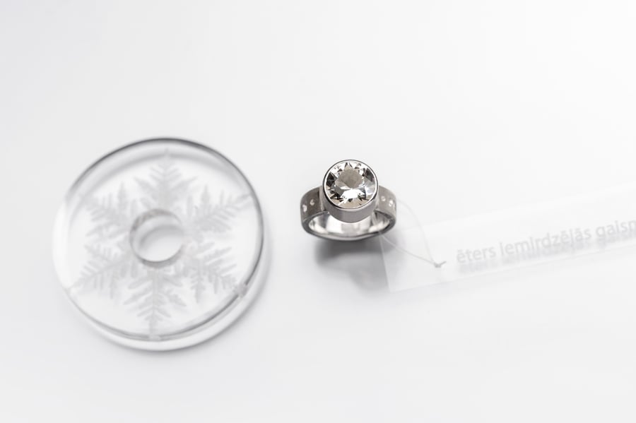 Image of "The purer ether shines" silver ring with rock crystal  · PURIOR AETHER FULSIT ·