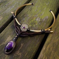 Image 2 of Flower of Life Amethyst Brass Choker Necklace