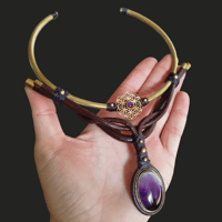 Image 4 of Flower of Life Amethyst Brass Choker Necklace