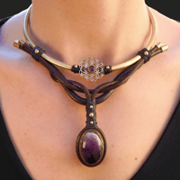 Image 5 of Flower of Life Amethyst Brass Choker Necklace