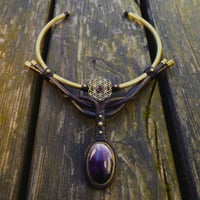 Image 3 of Flower of Life Amethyst Brass Choker Necklace