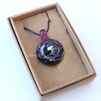 Image 2 of Lampworked dichroic glass pendant with opal pink purple