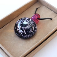 Image 1 of Lampworked dichroic glass pendant with opal pink purple