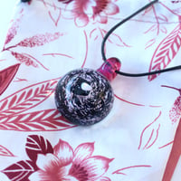 Image 3 of Lampworked dichroic glass pendant with opal pink purple