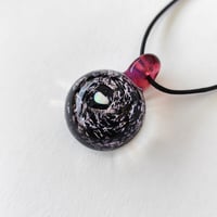 Image 4 of Lampworked dichroic glass pendant with opal pink purple