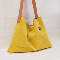 Image 2 of Suede Single Wide Sling Tote in limone