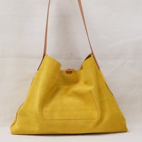 Image 3 of Suede Single Wide Sling Tote in limone
