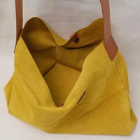 Image 6 of Suede Single Wide Sling Tote in limone
