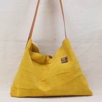 Image 1 of Suede Single Wide Sling Tote in limone