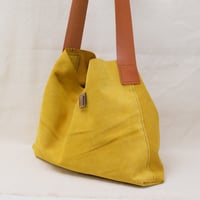 Image 4 of Suede Single Wide Sling Tote in limone