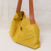 Image 5 of Suede Single Wide Sling Tote in limone