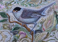 Image 4 of Blackcap in the Hedge - embroidery hanging