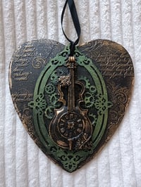Image 1 of HANDMADE HEART SHAPED WALL ART WITH A VIOLIN
