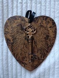 Image 1 of HANDMADE 3D MIXED MEDIA WALL ART WITH KEYS AND WINGS