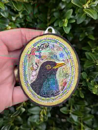 Image 2 of Blackbird portrait miniature embroidery hanging 