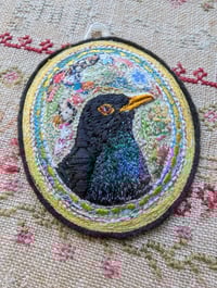 Image 3 of Blackbird portrait miniature embroidery hanging 