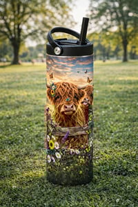 Image 1 of Highland Cows at the fence Tumbler/Water Bottle