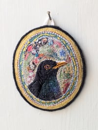 Image 1 of Blackbird portrait miniature embroidery hanging 