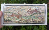 Image 1 of Running Hares - Embroidery textile Hanging