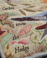 Image 4 of Cuckoo tricks the Hedge - Textile Embroidery Hanging