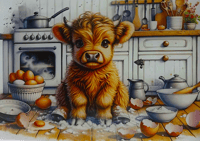 Image 2 of Highland Calf Sitting in the Kitchen 11x8in Tempered Glass Cutting Board