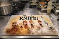 Image 1 of She Got A Knife 11x8in Tempered Glass Cutting Board