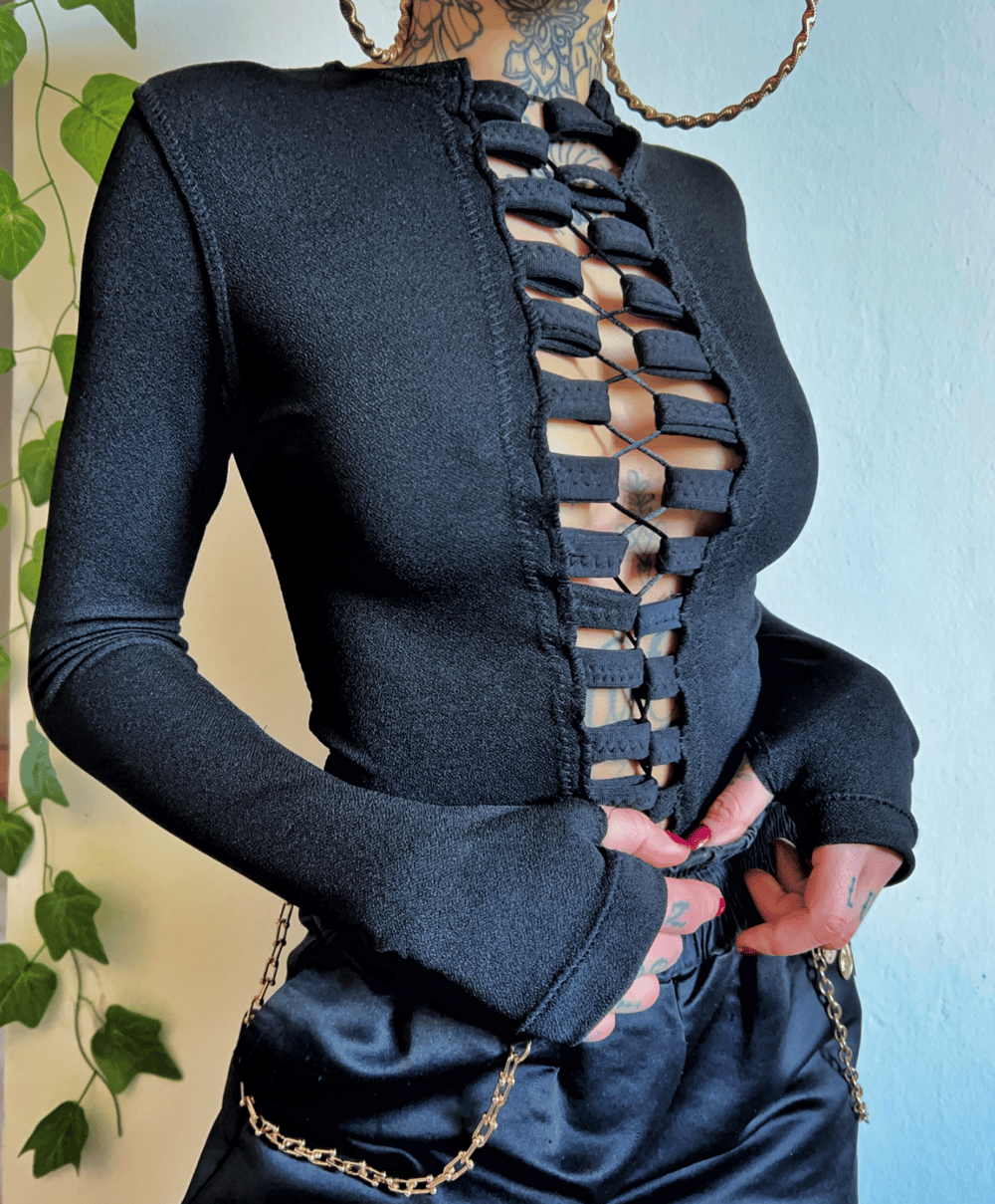 Image of black lycra versatile blouse