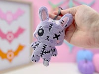 Image 4 of Creepy Cute Gurokawa Kawaii Plush Lavender Bunny Dead Bunny Plush Bag Charm Keychain