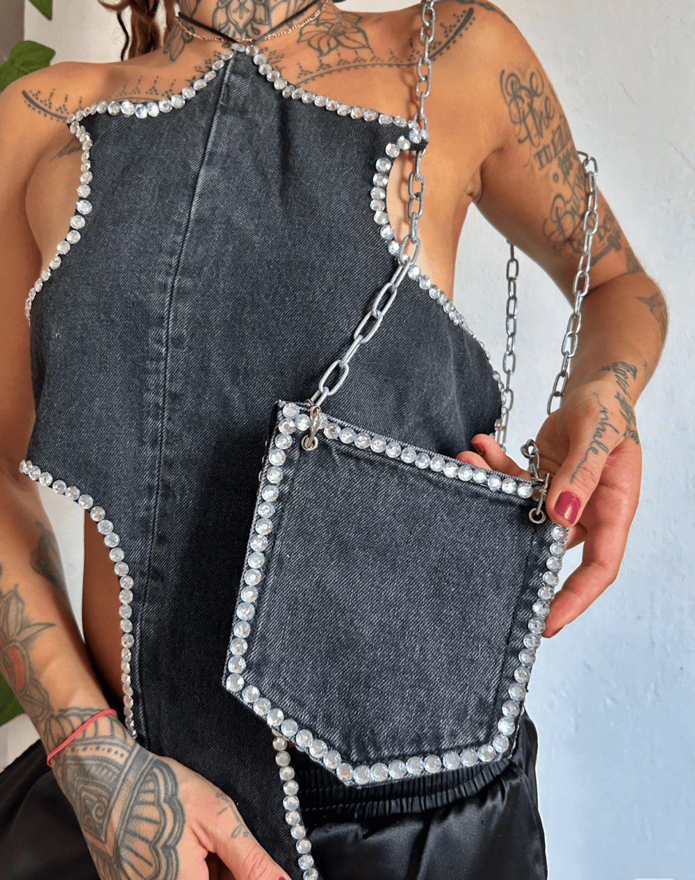 Image of black denim mini purse