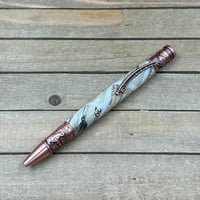 Image 1 of Handmade Fly Fishing Pen made USPS Fly Stamps in Antique Copper