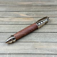 Image 1 of Handcrafted Mesquite Wood Grenade Pen, Gold Accent, Military Gift