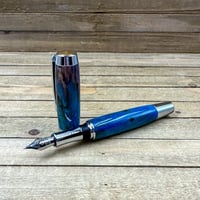 Image 1 of Large Handmade Spalted Tamarind Fountain Pen in Blue-Purple Wood, Medium Fine Nib