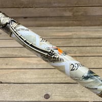 Image 2 of Handmade Fly Fishing Pen with USPS Fly Stamps in Antique Brass